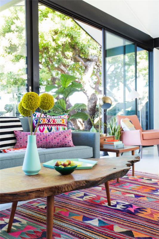 Palettes de couleurs actuelles dans le salon Table de tapis à motifs colorés 2020 beaucoup de vert