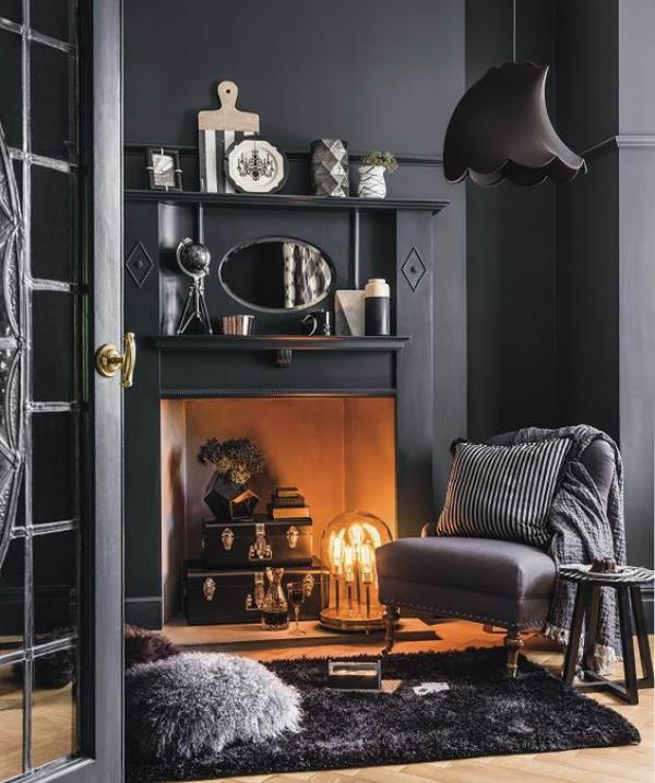 Palettes de couleurs actuelles dans le salon 2020 différentes nuances de gris cheminée décorée rayonnement chaleureux