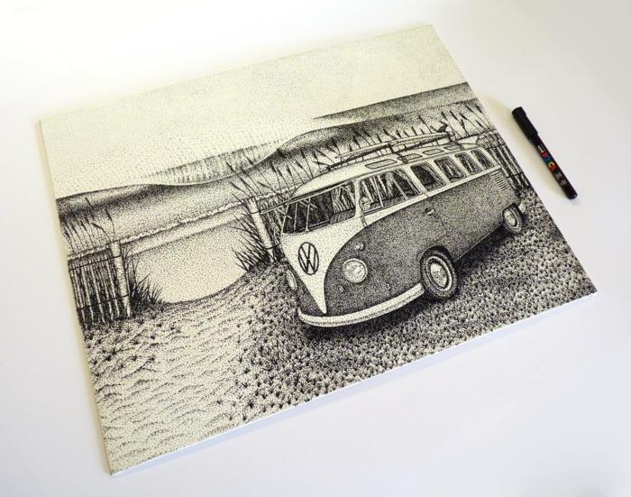 Jarryn Dower Art Design grafika vw autobus rysunek