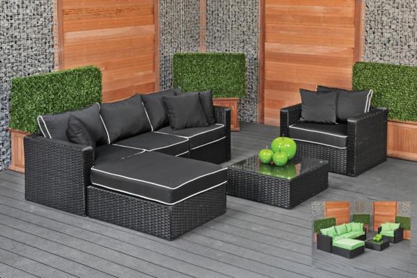 ensemble de jardin rembourrage en rotin noir