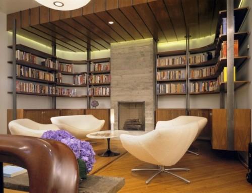 conceptions de bibliothèque de maison moderne construites dans une cheminée