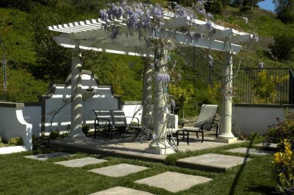 idées de conception de jardin patio pergola blanc