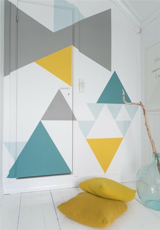 idées de conception de mur bricolage décoration murale triangles colorés