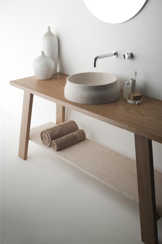 lavabo design marbre pierre naturelle bois clair