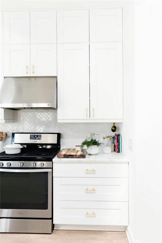 mur de fond de cuisine blanc avec des carreaux et des plantes