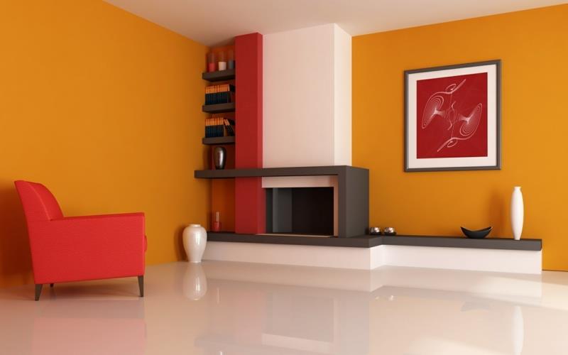 Couleur du mur du salon rouge orange combinez les couleurs chaudes du mur